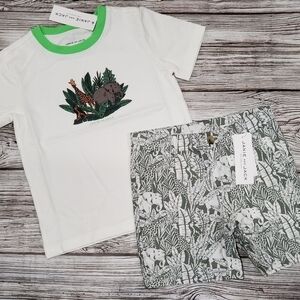 Janie & Jack Jungle Safari T-Shirt and Elephant Print Shorts Set NWT